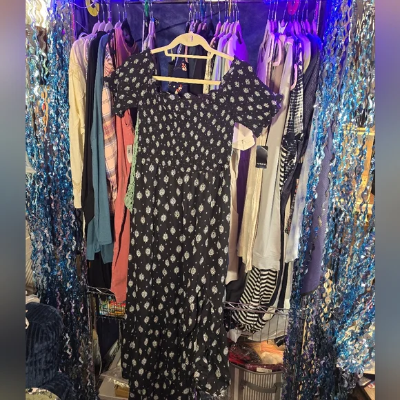 2X(Fits XL Best) NWT FRANCESCA'S Black/Wht Hi Low Side Split Maxi Dress 16-21ptp - Picture 12 of 12